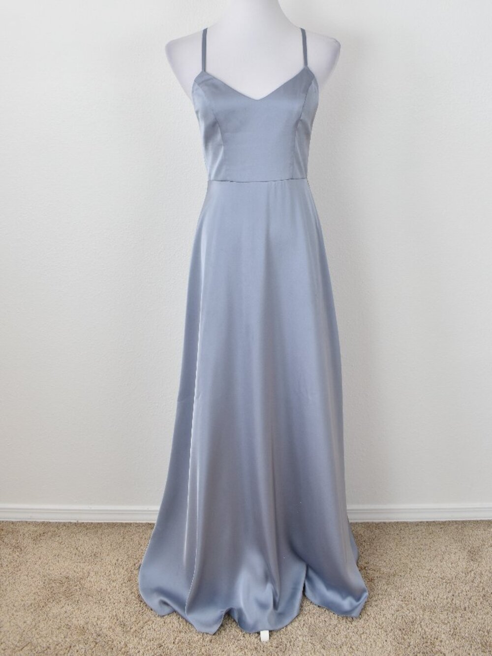 Azazie Mei Dusty Blue Metallic Satin Formal Dress - 4 - Picture 2 of 11